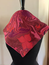 Load image into Gallery viewer, Red Floral 21x21 Square Habotai silk. Wear this unique piece in your hair, as a neckerchief, pocket square, or accessorize your dog.

